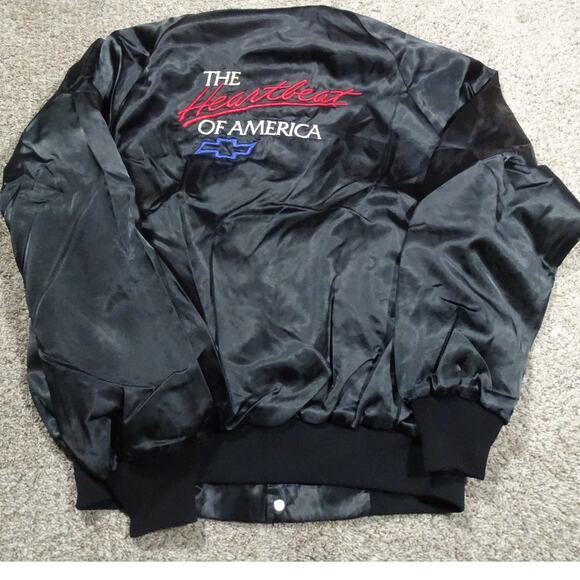 Vtg Westark Black Satin Chevrolet "Heartbeat of America" Bomber Jacket, Size M - Picture 1 of 10